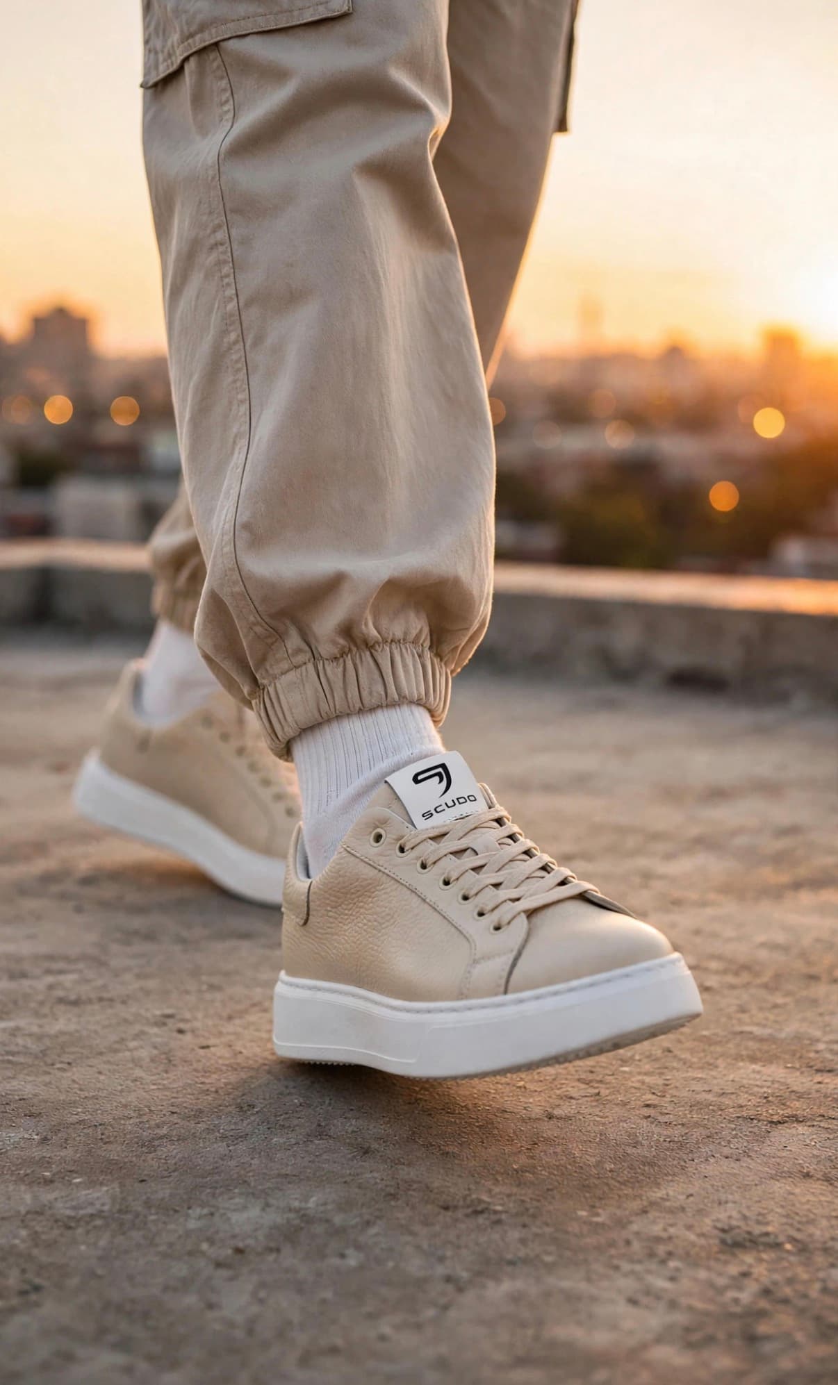 Sneakers in Pelle con Suola Platform - Vista 3